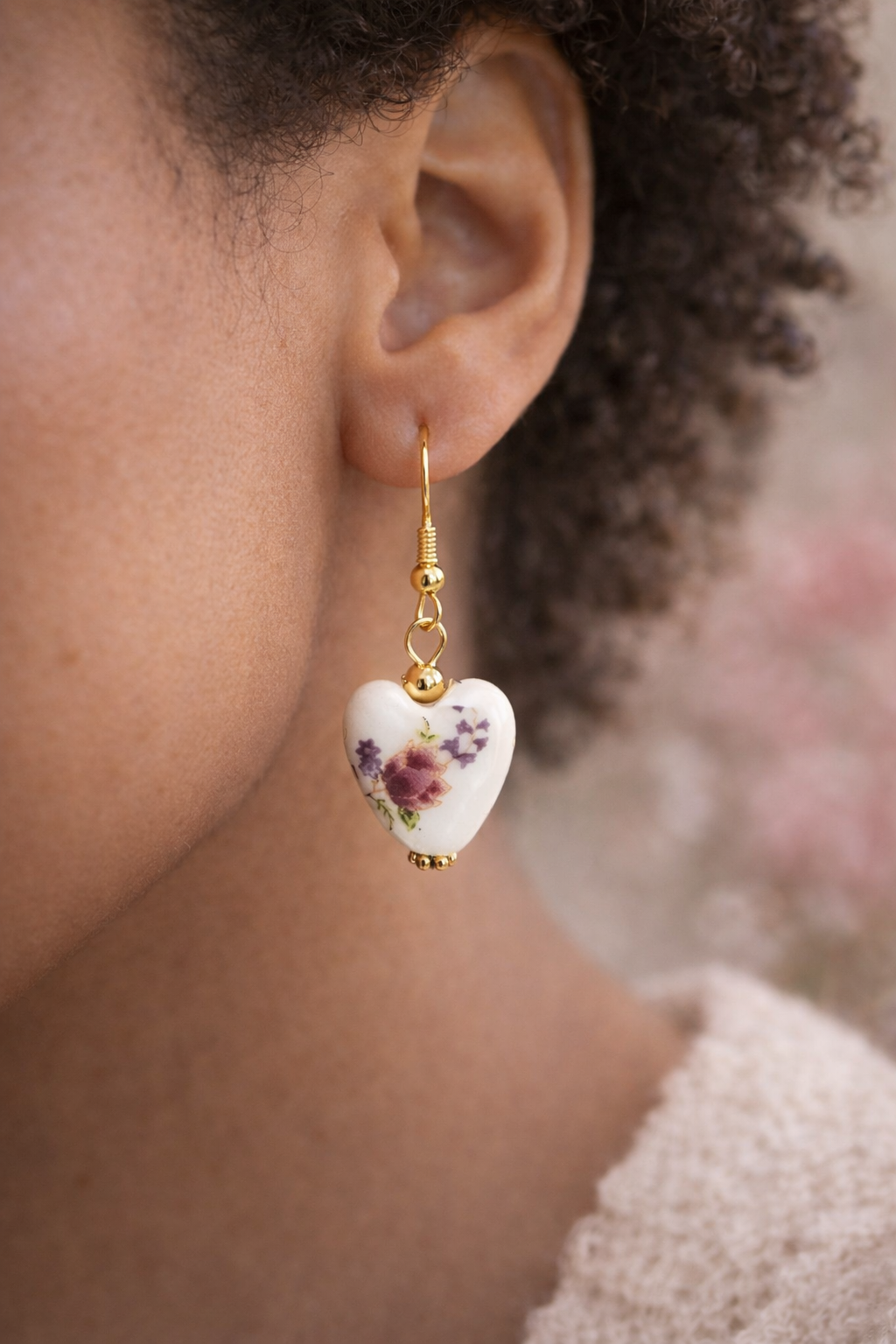 Blooming Affection Heart Earrings – Floral Porcelain Dangle Earrings, Valentine’s Day Gift, Mother’s Day Jewelry, Spring Earrings | Gulf Blooms by Gulf Kind