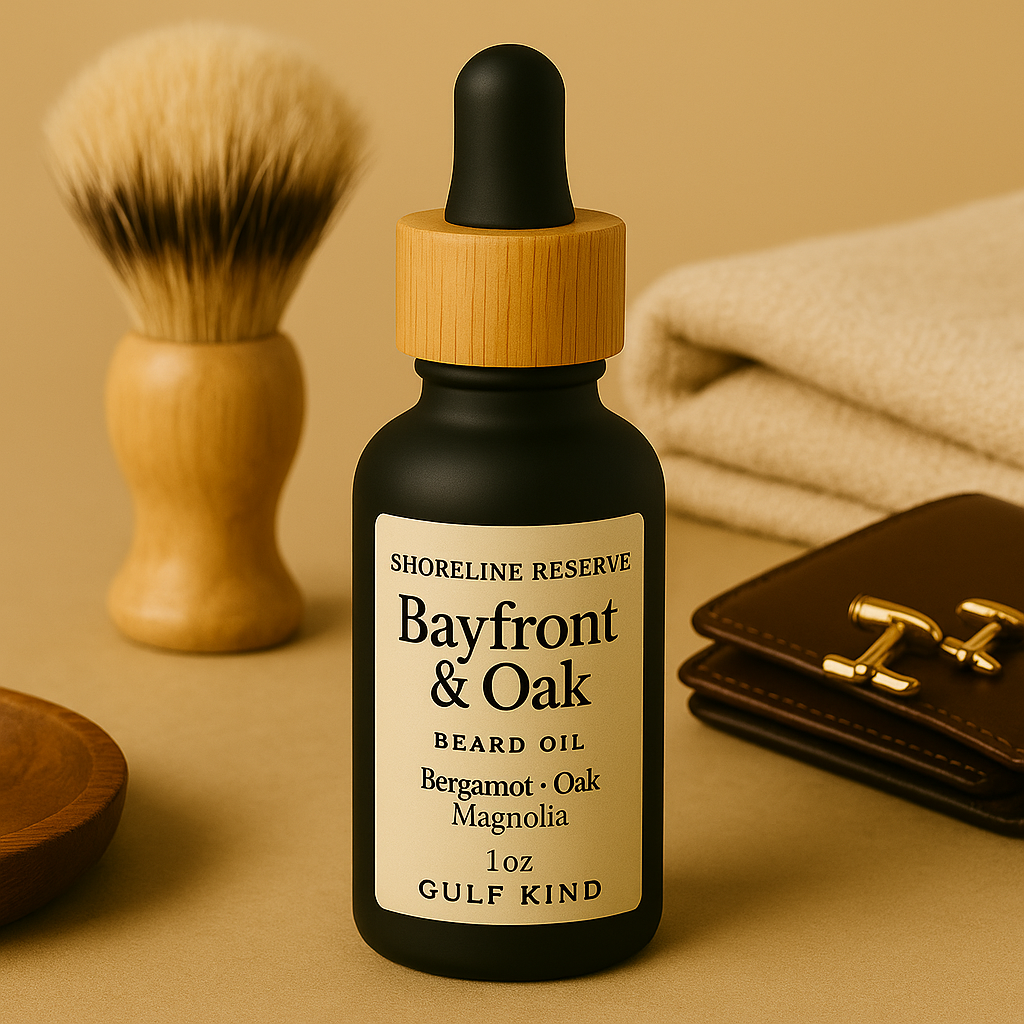 Bayfront & Oak Beard Oil – Southern Woods, Bergamot, and Warm Amber | 1oz Natural Beard Moisturizer by Gulf Kind