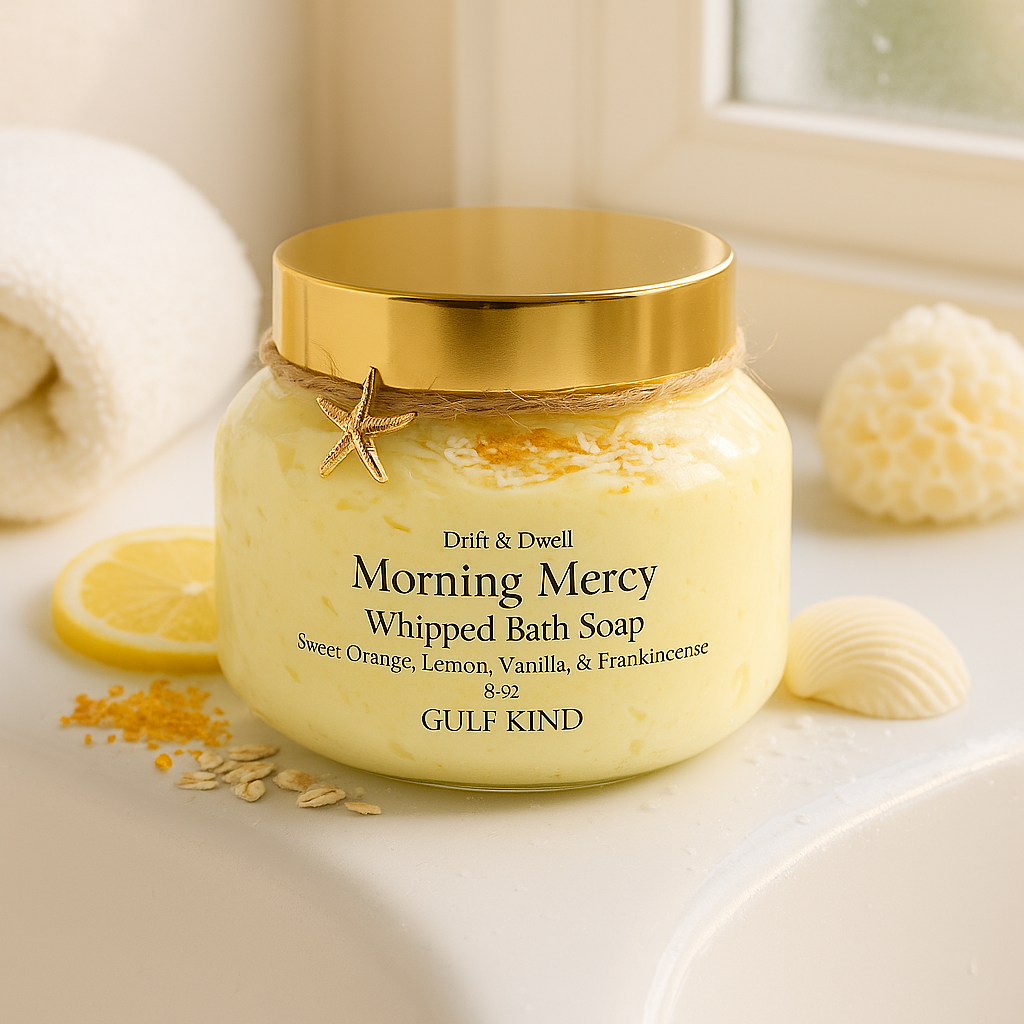 Morning Mercy Whipped Bath Soap – Sweet Orange, Vanilla, Oat & Frankincense | 8 oz by Gulf Kind