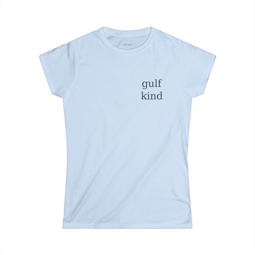 Gulf Kind Signature Tee – Light Blue, White, or Gray | 100% Cotton | Feminine Fit Coastal T-Shirt by Gulf Kind
