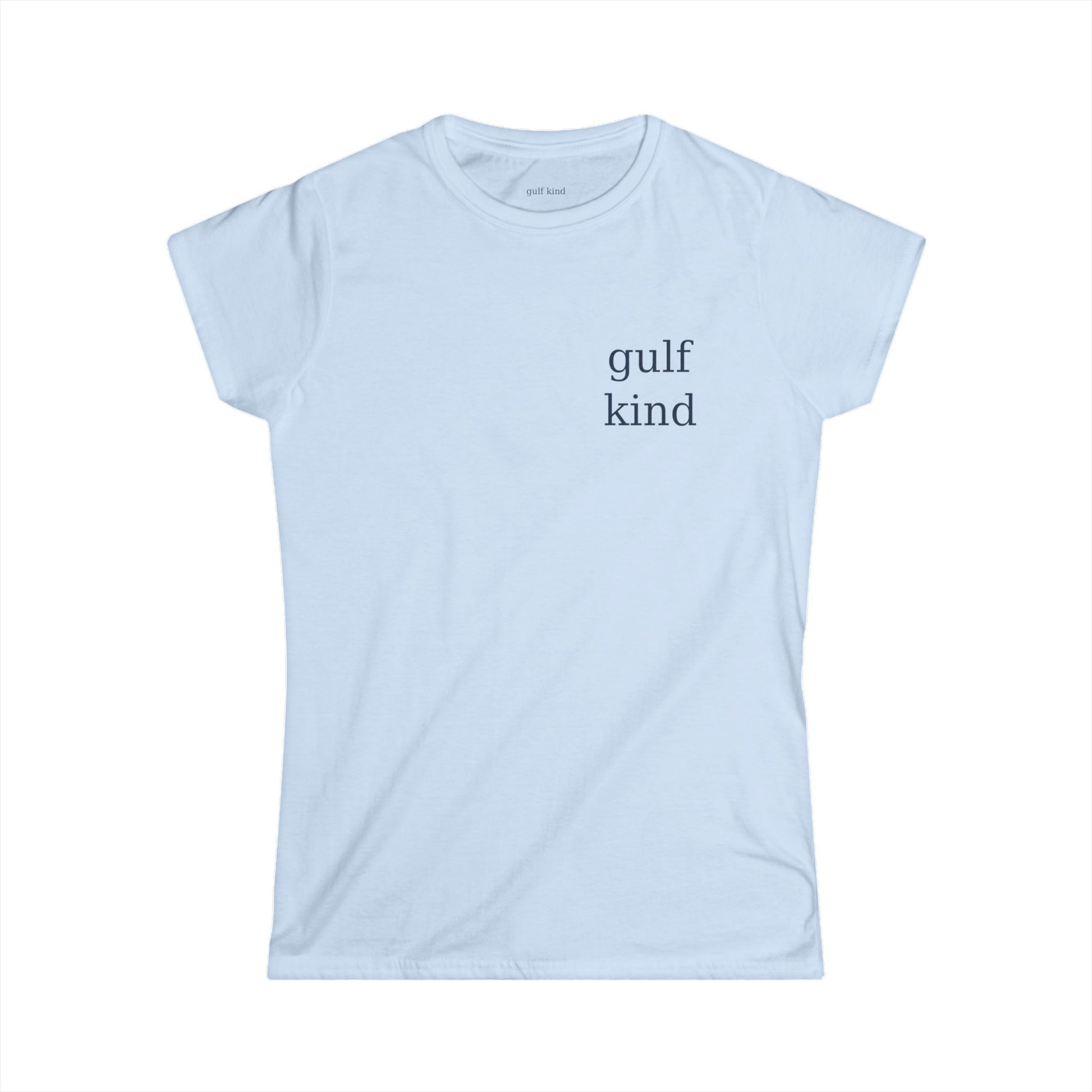 Gulf Kind Signature Tee – Light Blue, White, or Gray | 100% Cotton | Feminine Fit Coastal T-Shirt by Gulf Kind