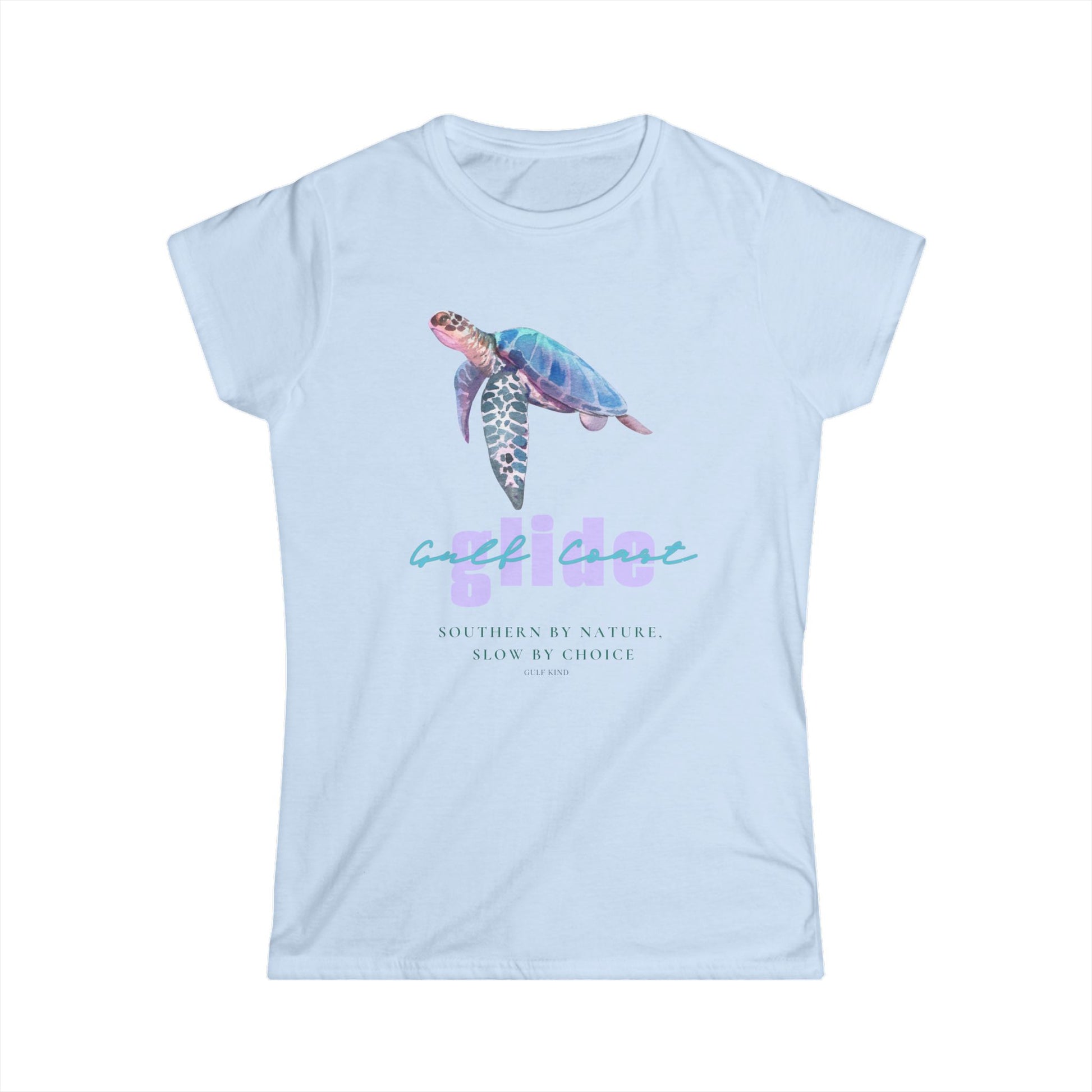 Gulf Coast Glide Shirt – Sea Turtle Graphic Tee | Southern Slow Living Coastal T-Shirt | Women’s Softstyle Tee by Gulf Kind