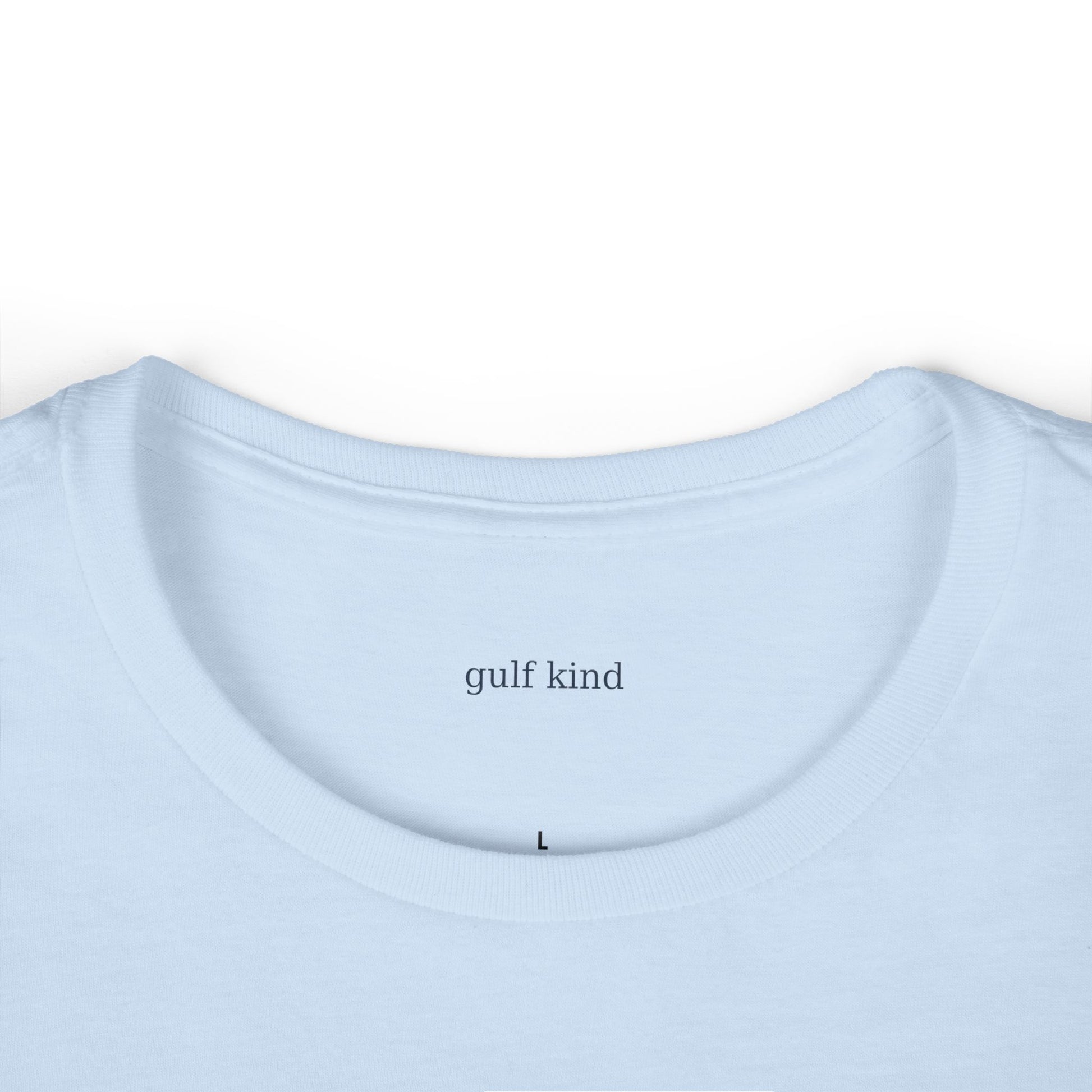 Gulf Kind Signature Tee – Light Blue, White, or Gray | 100% Cotton | Feminine Fit Coastal T-Shirt by Gulf Kind