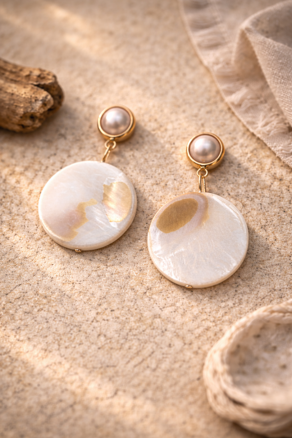 Moon Over the Sound Earrings – Mother of Pearl Dangle Earrings, Coastal Heirloom Jewelry, Pearl Drop Earrings