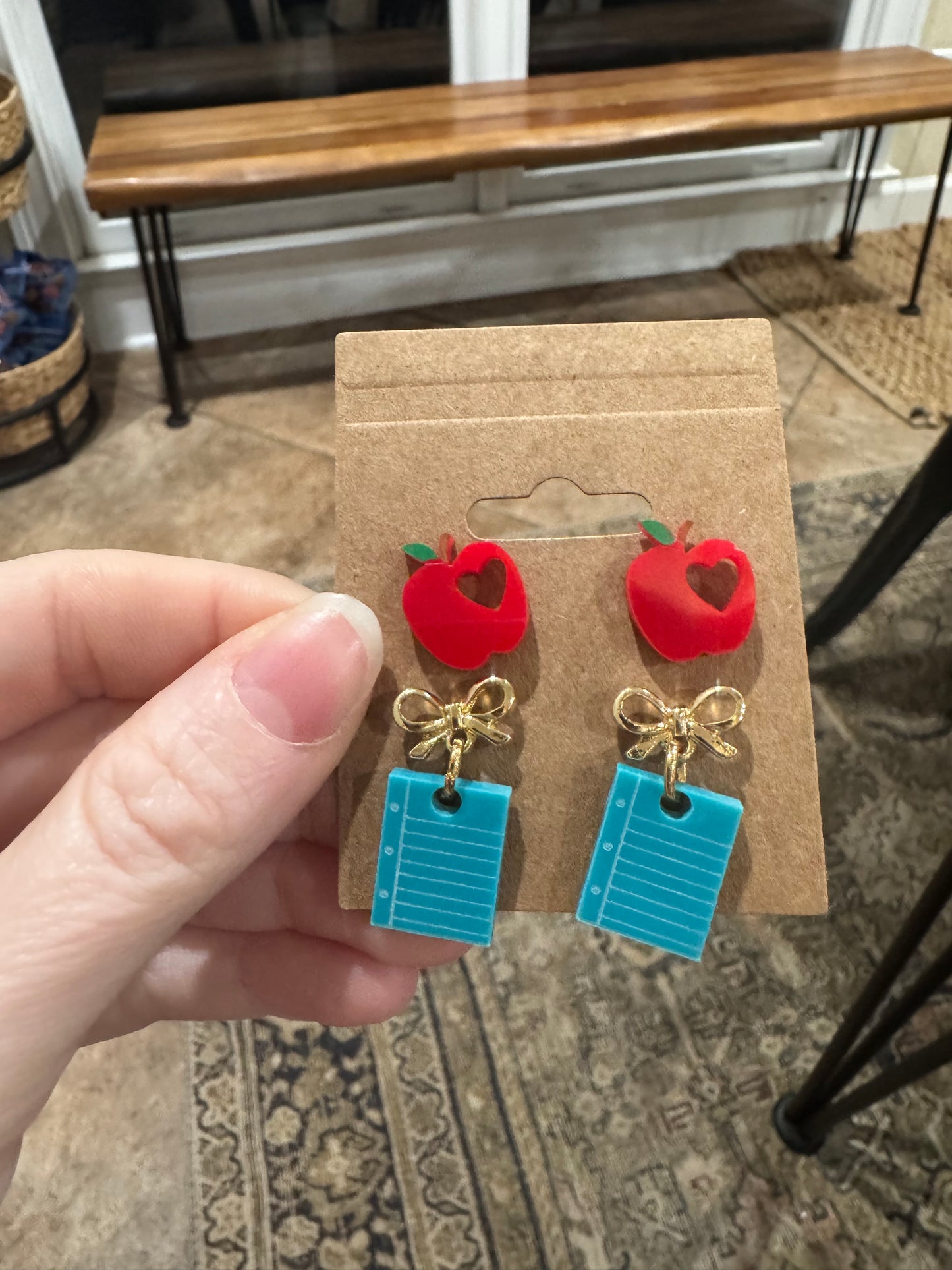 Teacher Earrings – Acrylic Apple Studs with Classroom-Themed Charms | Handmade Teacher Gift
