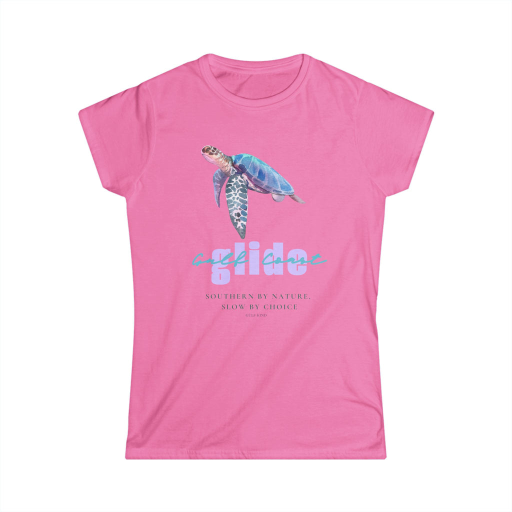 Gulf Coast Glide Shirt – Sea Turtle Graphic Tee | Southern Slow Living Coastal T-Shirt | Women’s Softstyle Tee by Gulf Kind