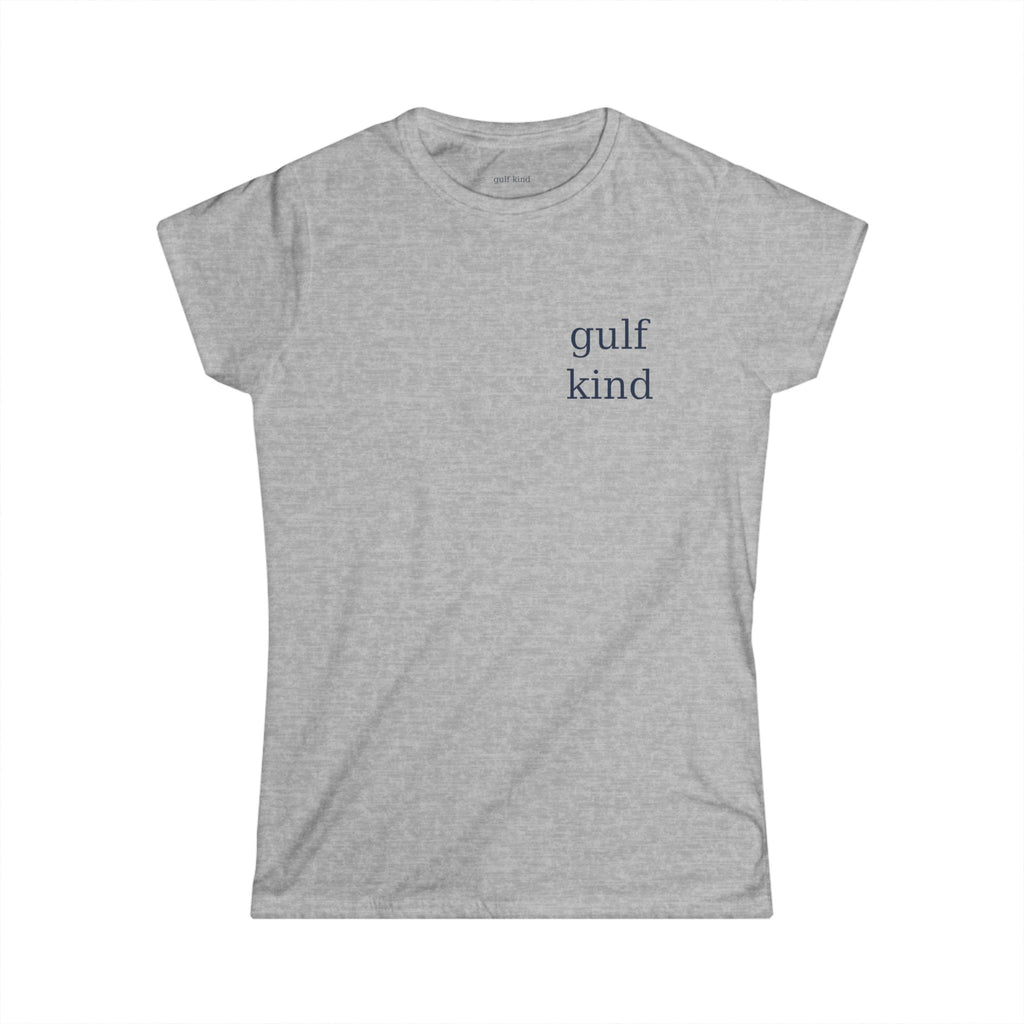 Gulf Kind Signature Tee – Light Blue, White, or Gray | 100% Cotton | Feminine Fit Coastal T-Shirt by Gulf Kind