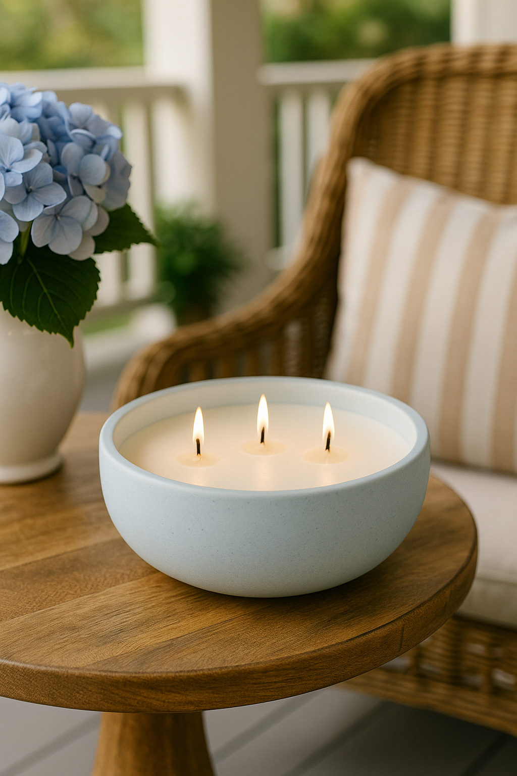 The Stillwater Set – Three-Wick Ceramic Bowl Candle | White, Sand, & Pale Blue | Soy Wax with Cotton Wicks | Gulf Kind