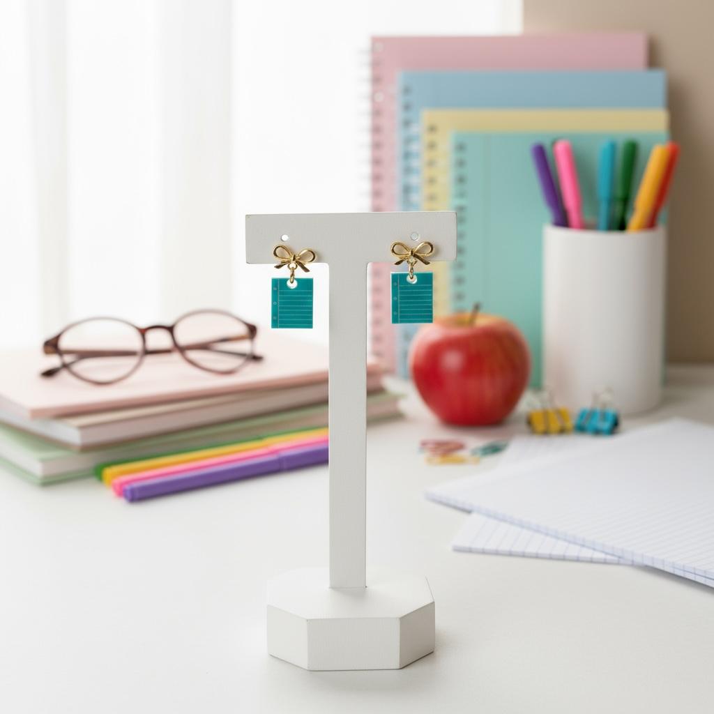 Teacher Earrings – Acrylic Apple Studs with Classroom-Themed Charms | Handmade Teacher Gift