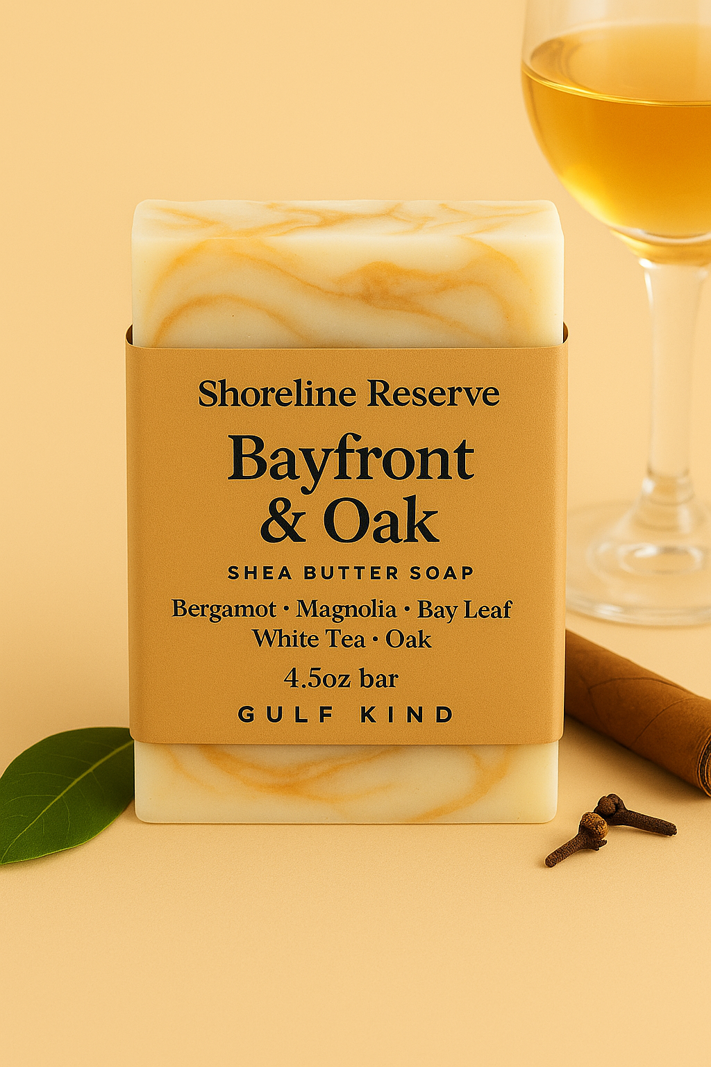 Bayfront & Oak Soap – Bergamot, Magnolia, White Tea, Oak | 4.5oz Shea Butter Bar for Men by Gulf Kind