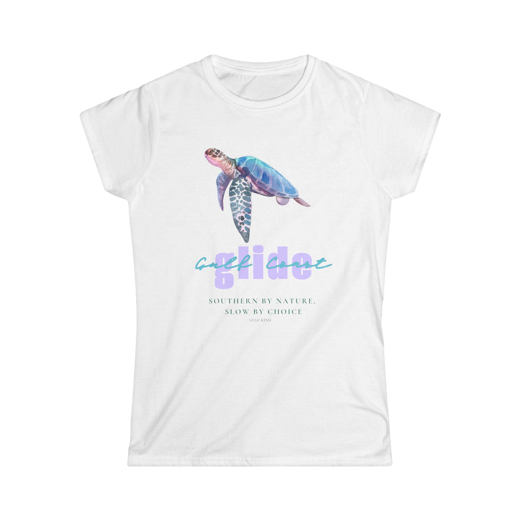 Gulf Coast Glide Shirt – Sea Turtle Graphic Tee | Southern Slow Living Coastal T-Shirt | Women’s Softstyle Tee by Gulf Kind