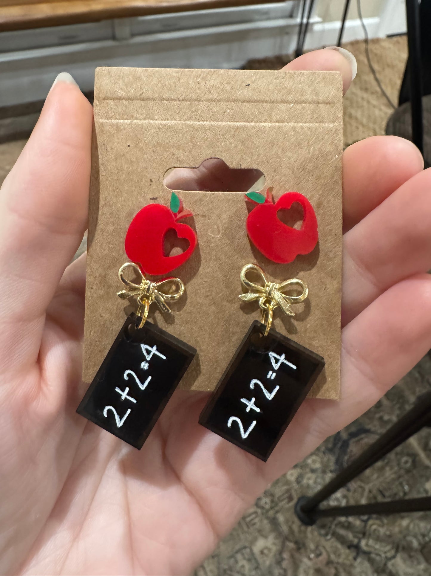 Teacher Earrings – Acrylic Apple Studs with Classroom-Themed Charms | Handmade Teacher Gift