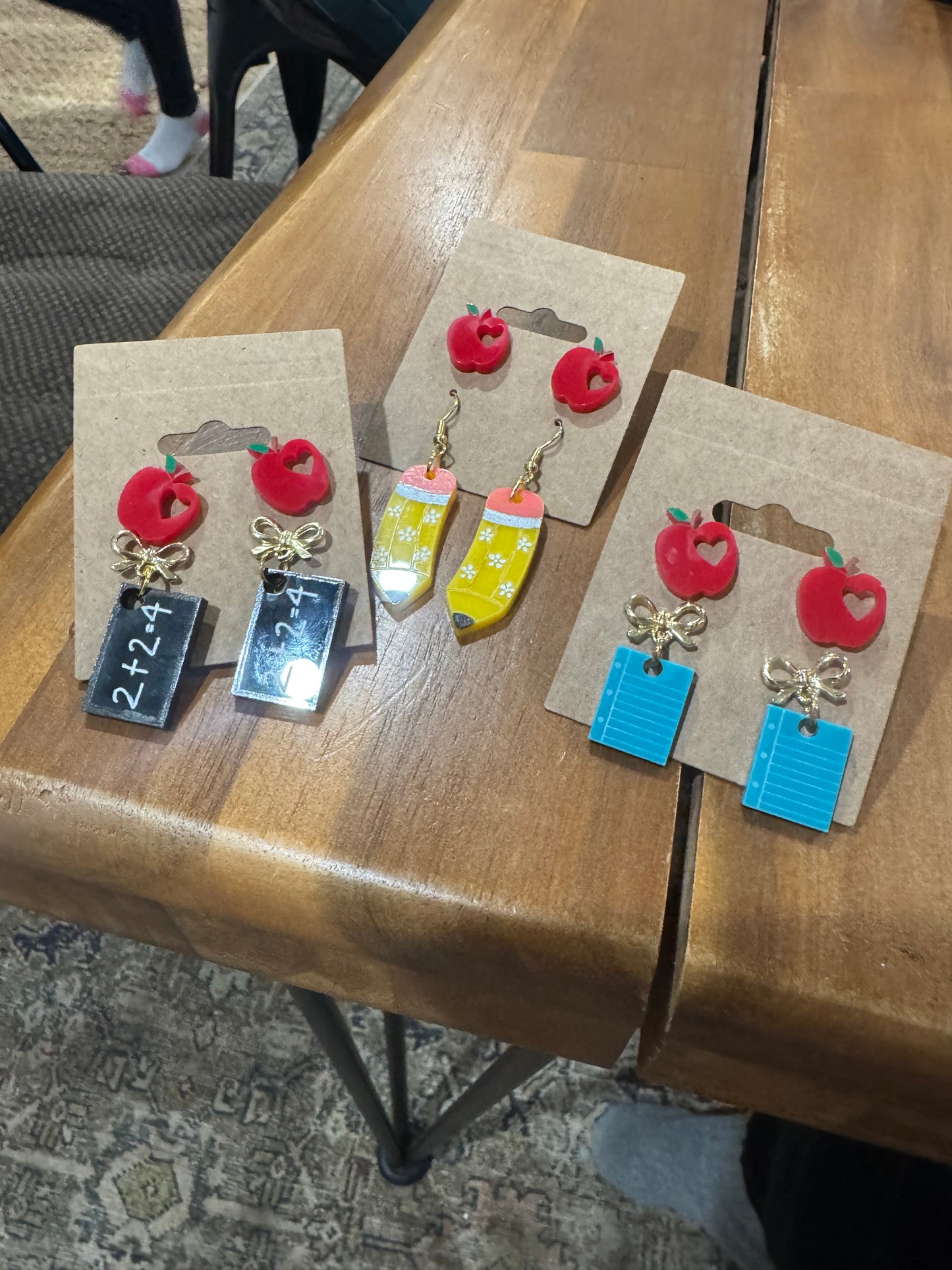 Teacher Earrings – Acrylic Apple Studs with Classroom-Themed Charms | Handmade Teacher Gift