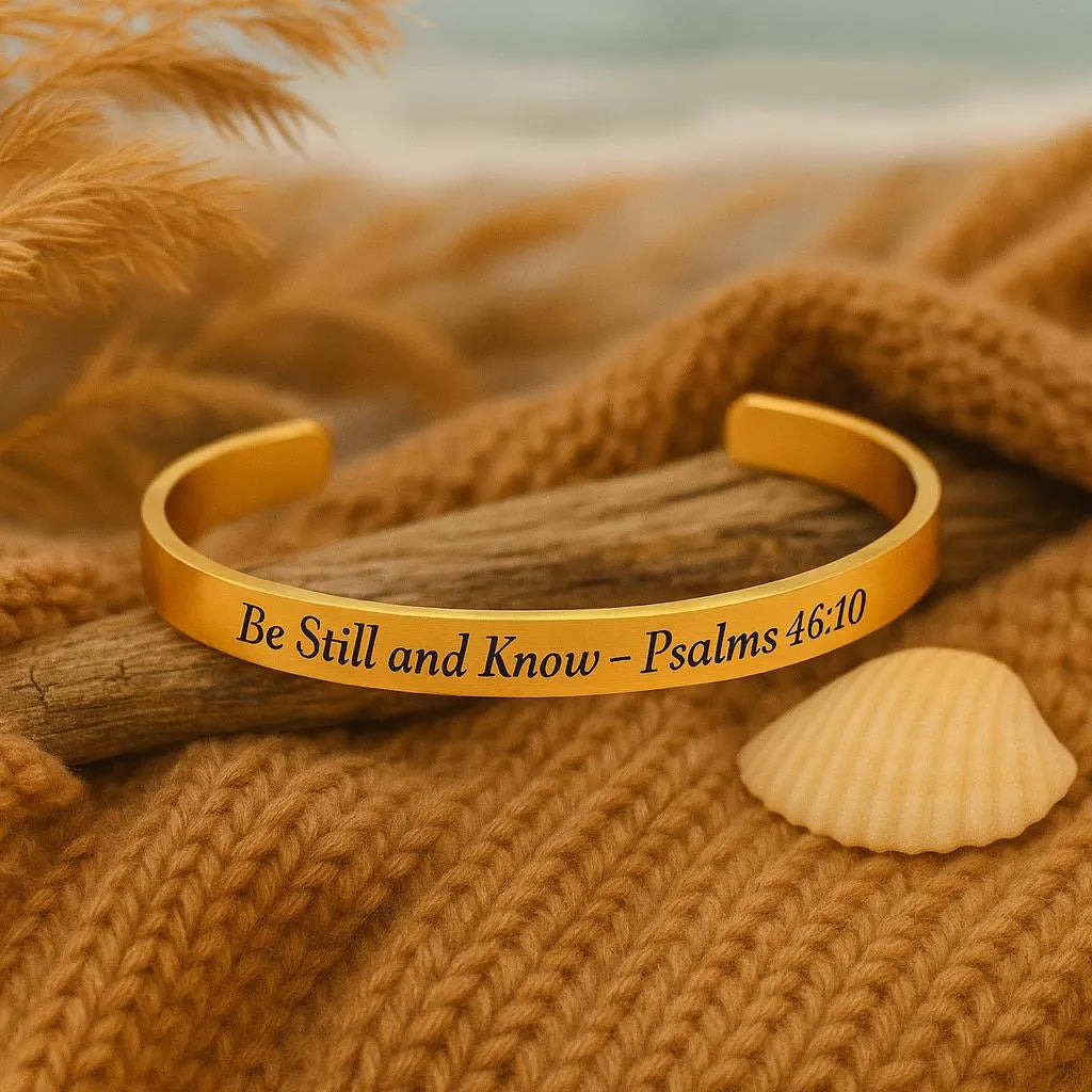 Be Still and Know Cuff Bracelet – Psalm 46:10 Faith Jewelry | Adjustable Gold, Silver, or Rose Gold Bracelet by Gulf Kind