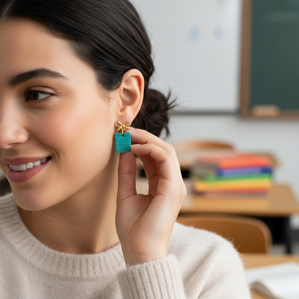 Teacher Earrings – Acrylic Apple Studs with Classroom-Themed Charms | Handmade Teacher Gift