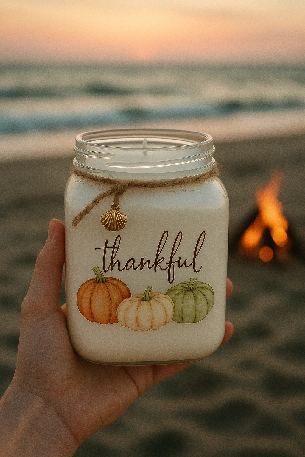 Beach Bonfire “Thankful” Candle – Large 24 oz Soy Candle