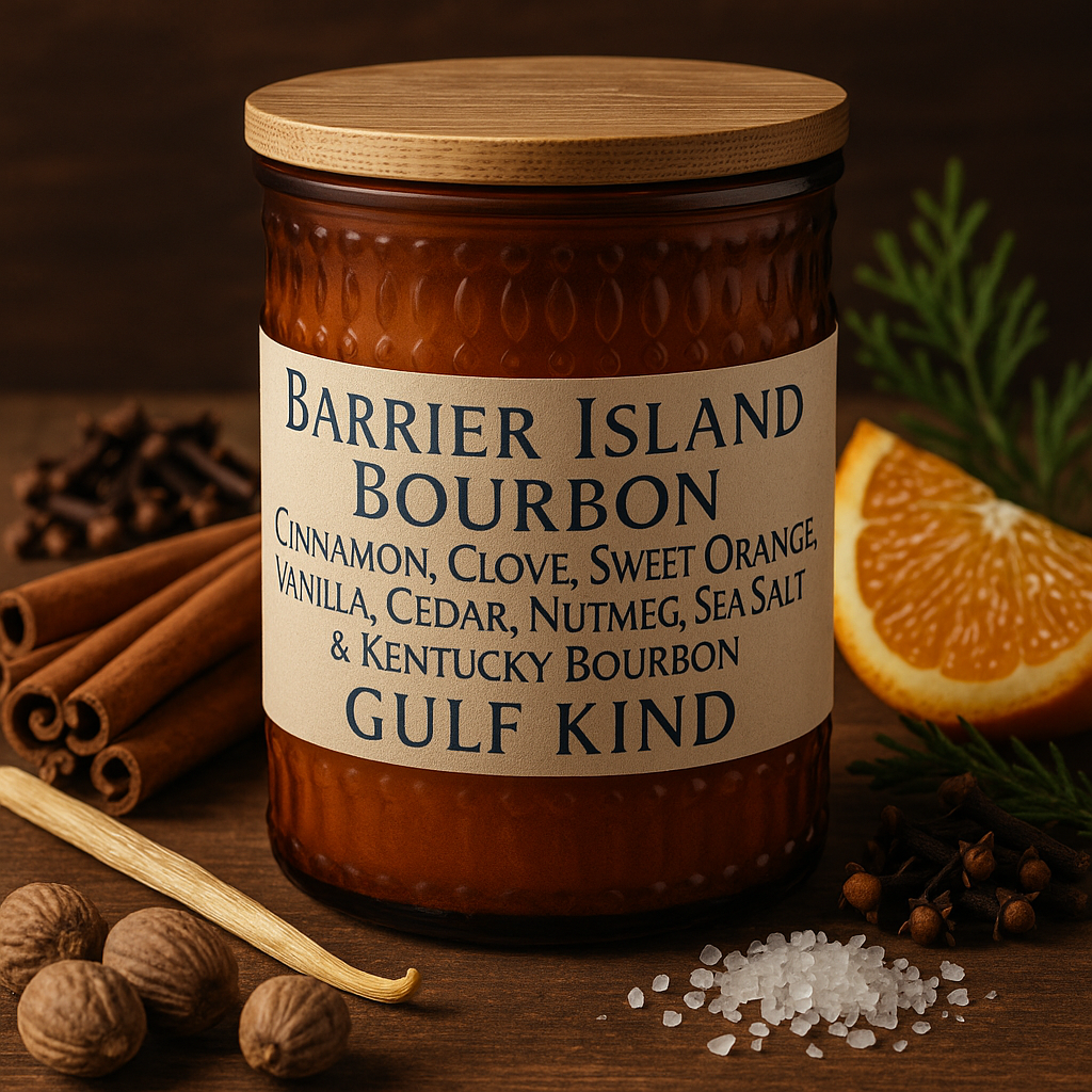 Barrier Island Bourbon 7.5 oz Soy Candle – Bourbon, Cinnamon & Coastal Spice
