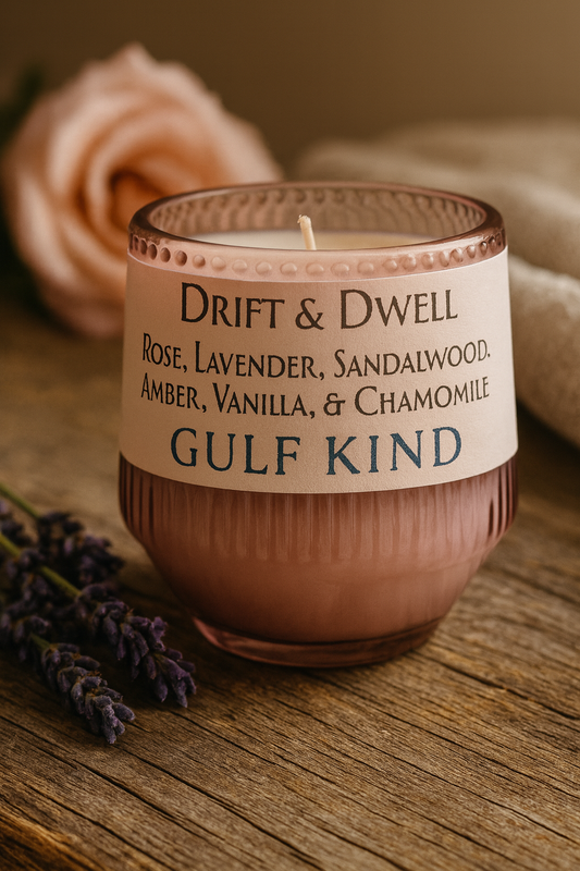 Drift & Dwell 7.5 oz Soy Candle – Rose, Lavender & Sandalwood