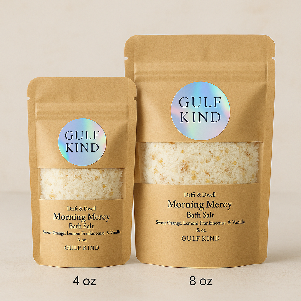 Morning Mercy Bath Salts – Sweet Citrus & Frankincense Soak | Small & Large Pouch – Includes Wooden Spoon – Gulf Kind