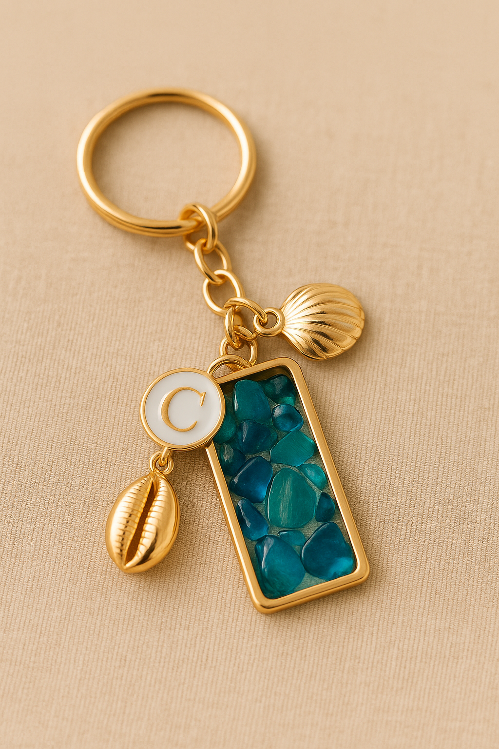 Shellbound Keychains – Personalized Initial + Coastal Charm