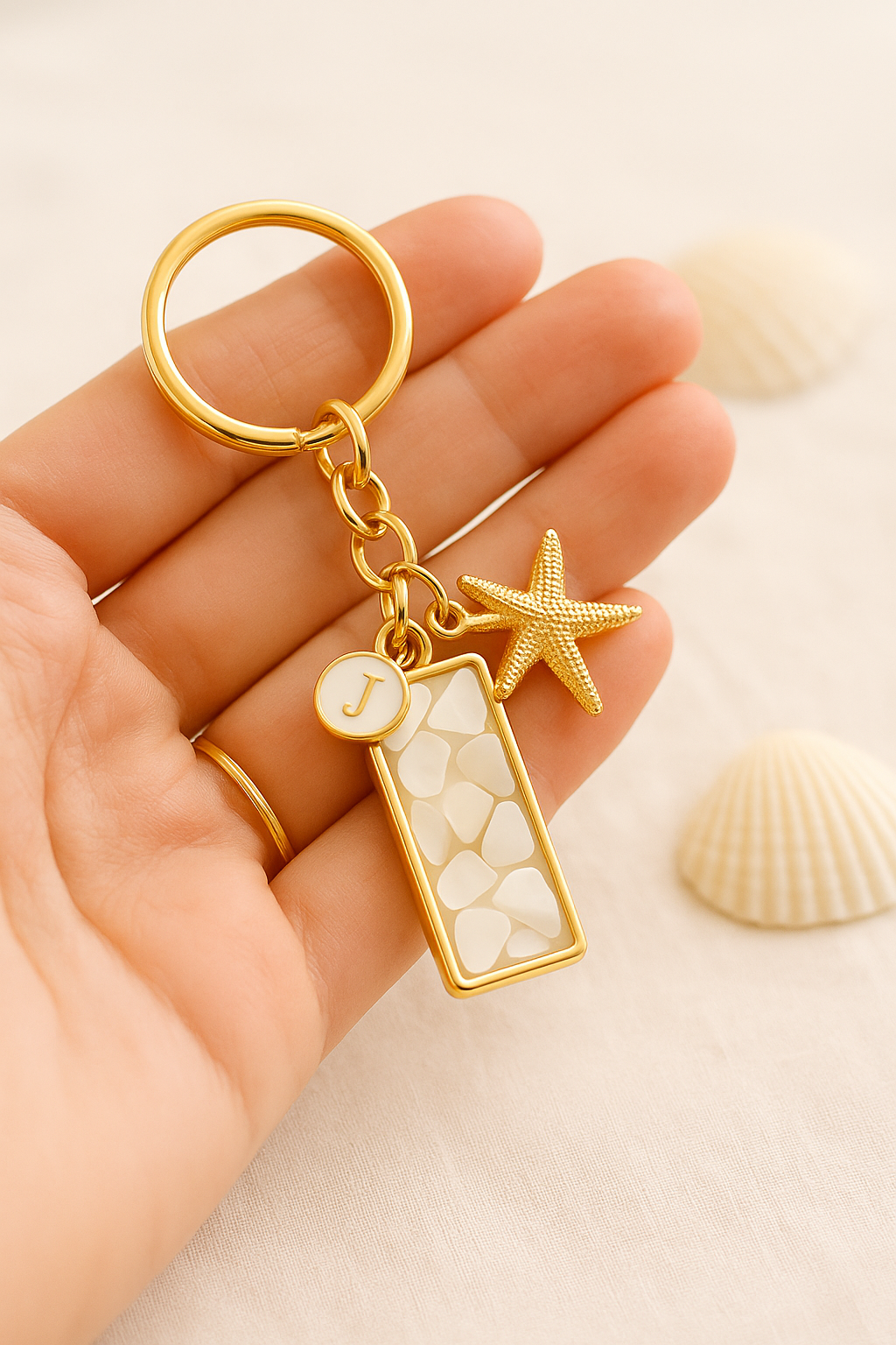 Shellbound Keychains – Personalized Initial + Coastal Charm