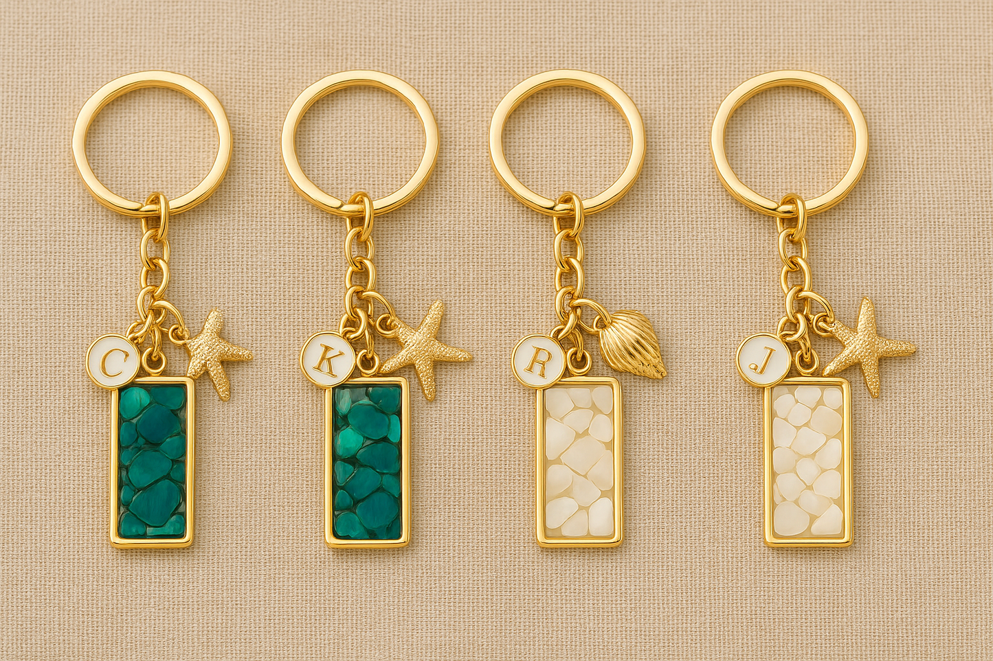 Shellbound Keychains – Personalized Initial + Coastal Charm