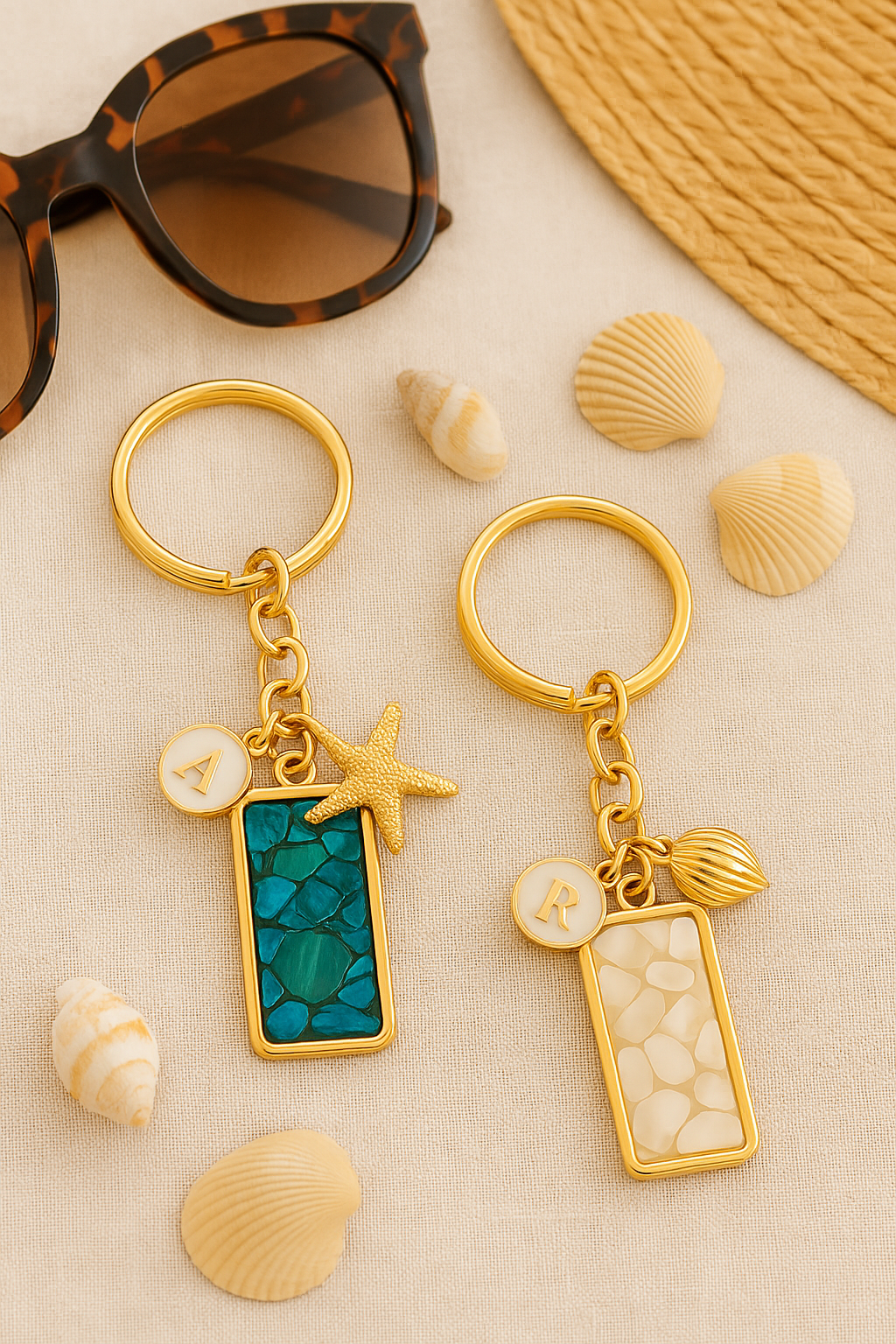 Shellbound Keychains – Personalized Initial + Coastal Charm