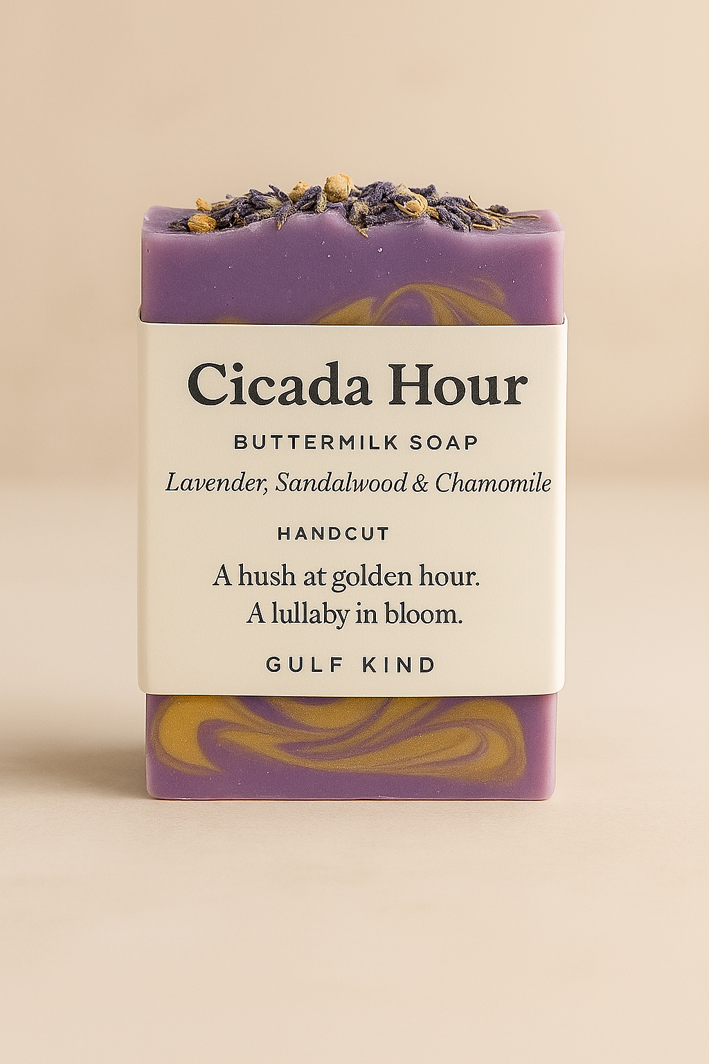 Cicada Hour Buttermilk Soap – Lavender, Chamomile, Sandalwood & Frankincense
Artisanal Handcut Bar | 4.5 oz | by Gulf Kind