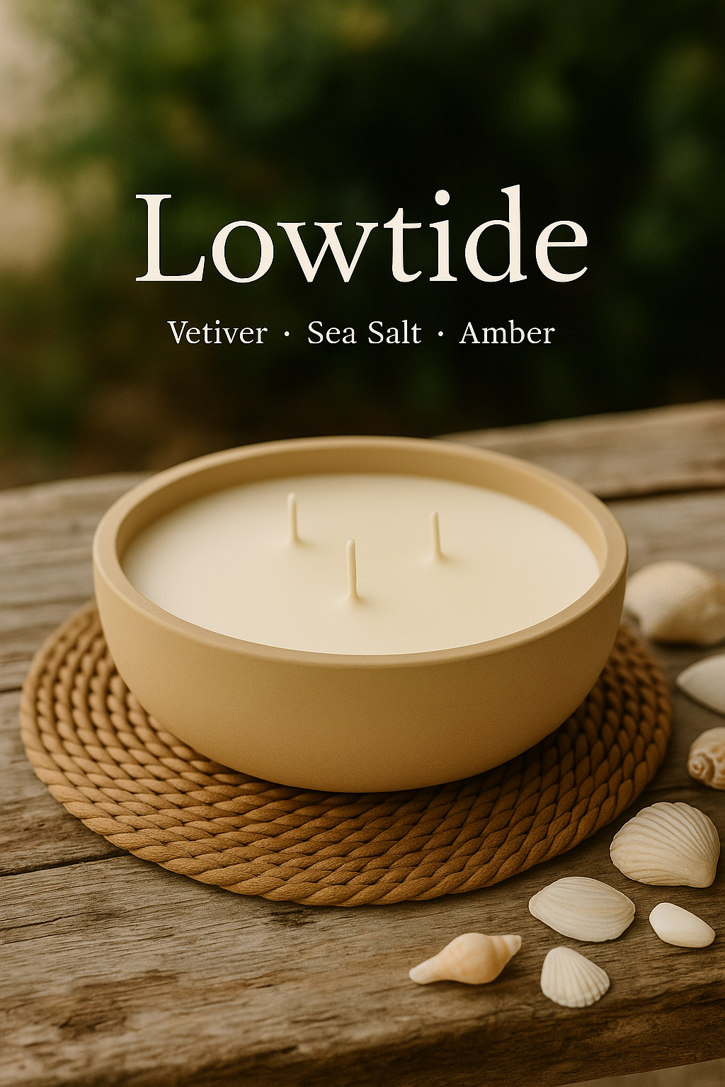 The Stillwater Set – Three-Wick Ceramic Bowl Candle | White, Sand, & Pale Blue | Soy Wax with Cotton Wicks | Gulf Kind