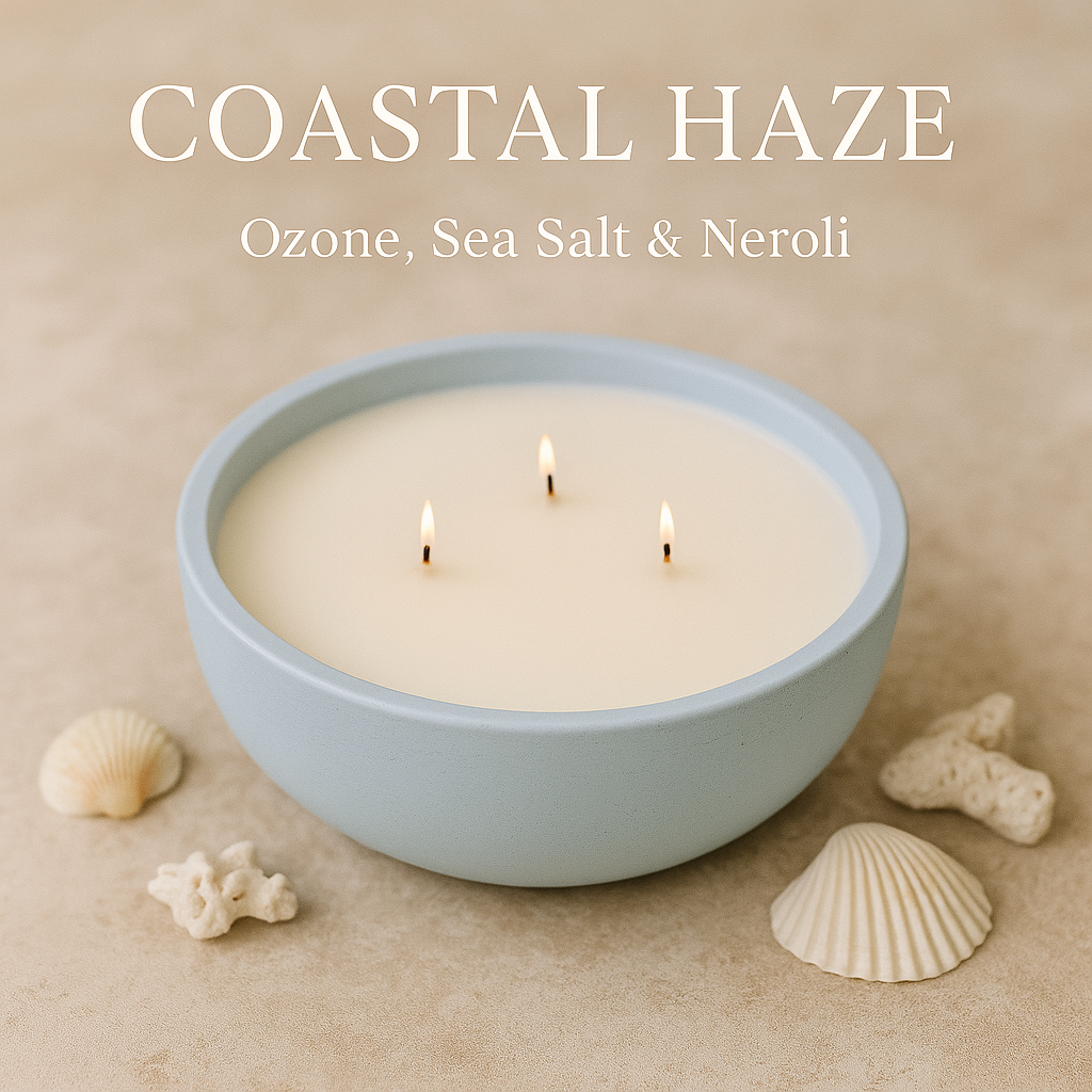 The Stillwater Set – Three-Wick Ceramic Bowl Candle | White, Sand, & Pale Blue | Soy Wax with Cotton Wicks | Gulf Kind