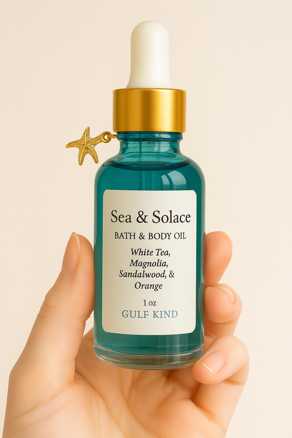 Sea & Solace Bath & Body Oil – White Tea, Magnolia, Sandalwood & Orange | Bubbly Botanical Bath Concentrate – 1 oz by Gulf Kind