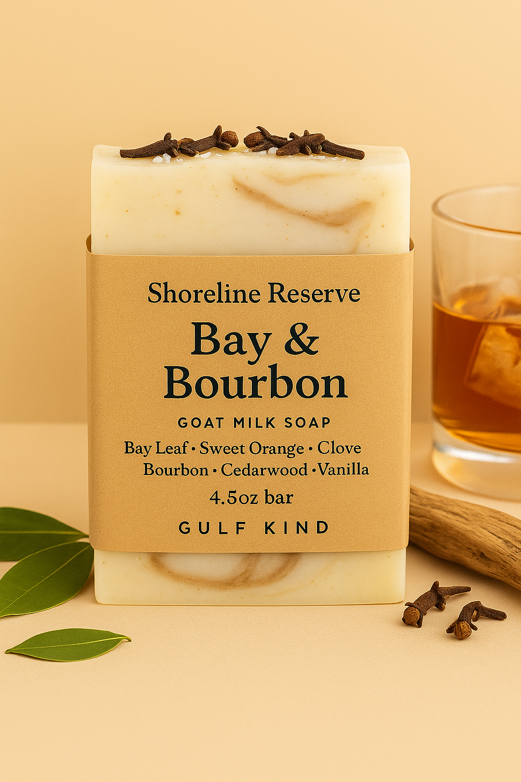 Bay & Bourbon Goat Milk Soap – Warm Bourbon & Cedarwood Scent | 4.5oz Bar by Gulf Kind
