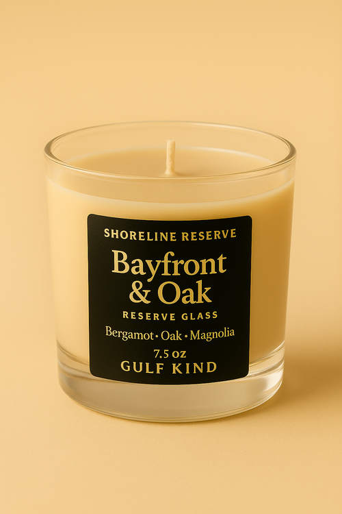 Bayfront & Oak Candle – Masculine Reserve Glass Candle for Men – Bay Laurel, Oakwood, Amber | 7.5 oz Premium Soy by Gulf Kind