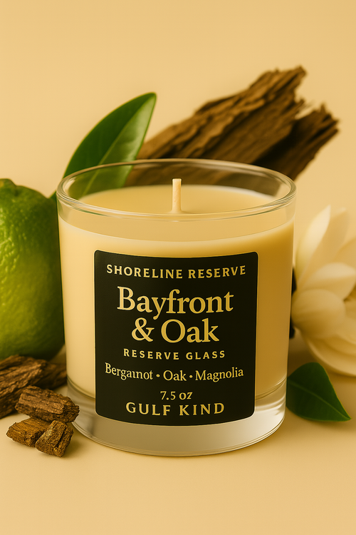 Bayfront & Oak Candle – Masculine Reserve Glass Candle for Men – Bay Laurel, Oakwood, Amber | 7.5 oz Premium Soy by Gulf Kind