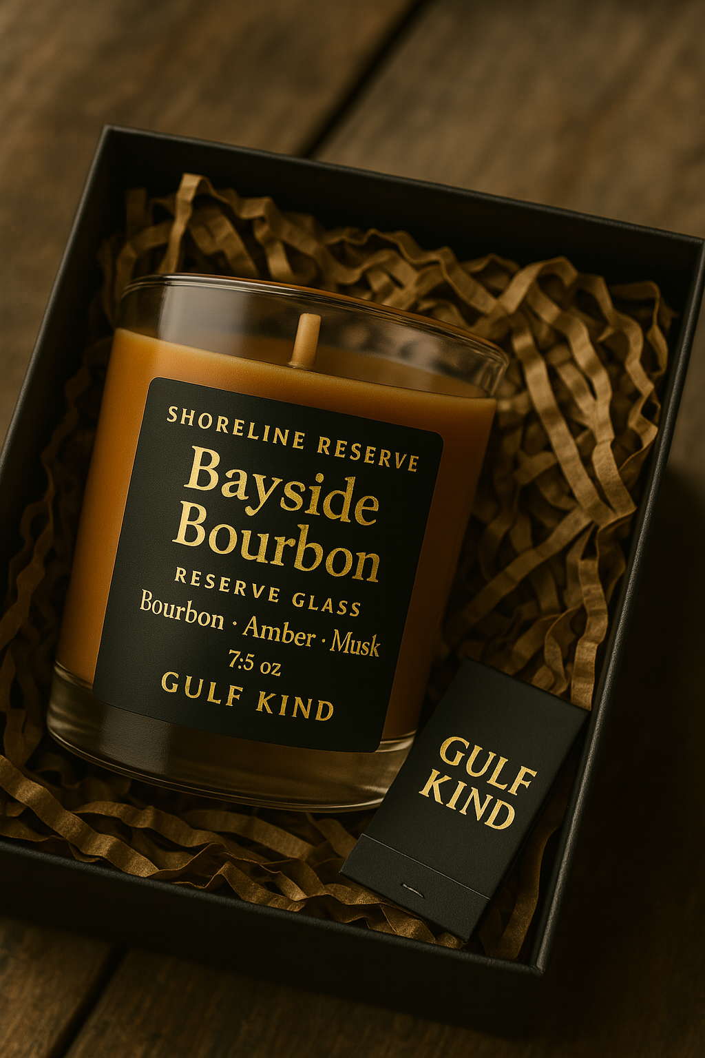 Bayside Bourbon Candle – Bourbon, Amber & Musk Scent | Masculine Soy Candle in Reusable Rocks Glass – Gift for Him by Gulf Kind