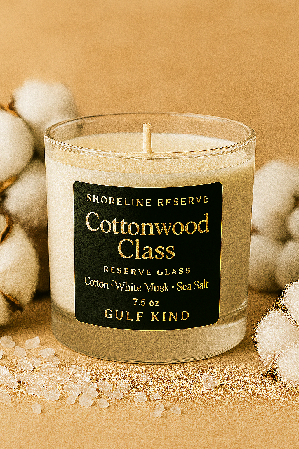 Cottonwood Class Candle – Cotton, White Musk & Sea Salt Scent | Coastal Soy Candle in Reusable Glass – Gift for Him by Gulf Kind