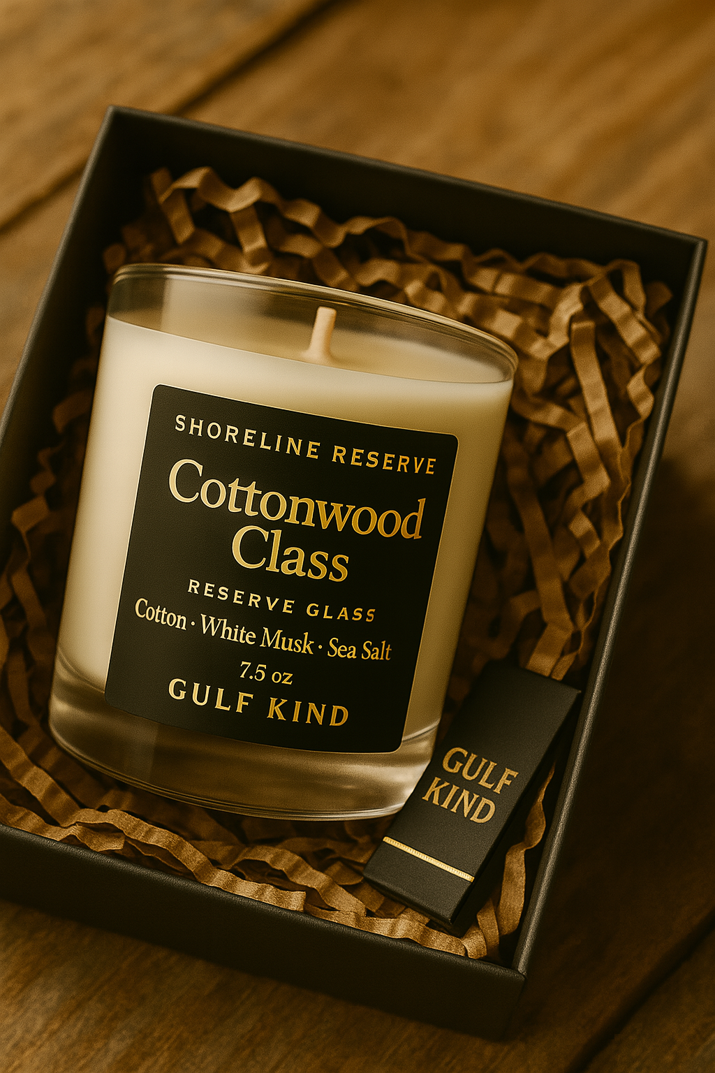 Cottonwood Class Candle – Cotton, White Musk & Sea Salt Scent | Coastal Soy Candle in Reusable Glass – Gift for Him by Gulf Kind