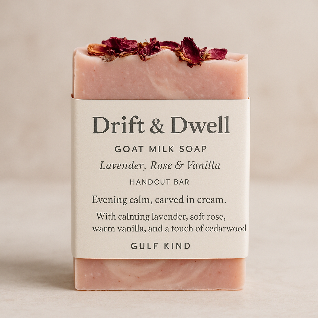 Drift & Dwell Goat Milk Soap – Lavender, Rose & Vanilla | Handcut Bar by Gulf Kind