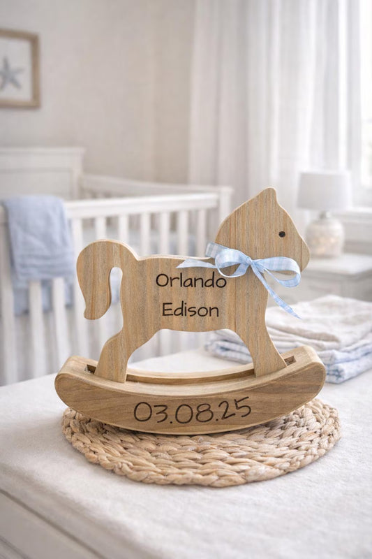 Heirloom Rocking Horse Keepsake – Personalized Wooden Nursery Decor