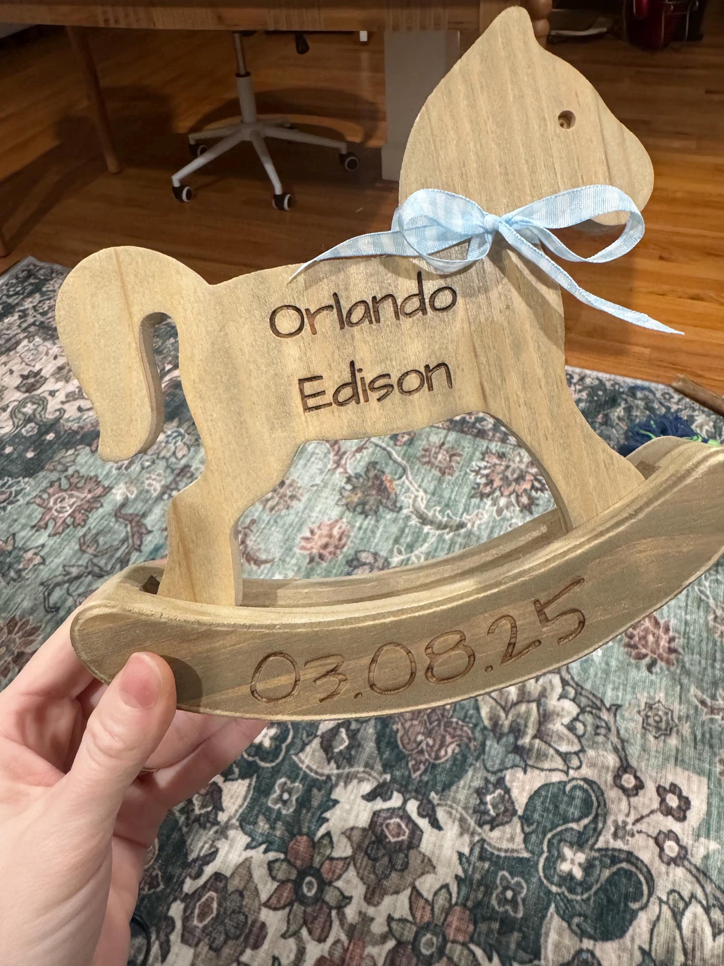 Heirloom Rocking Horse Keepsake – Personalized Wooden Nursery Decor