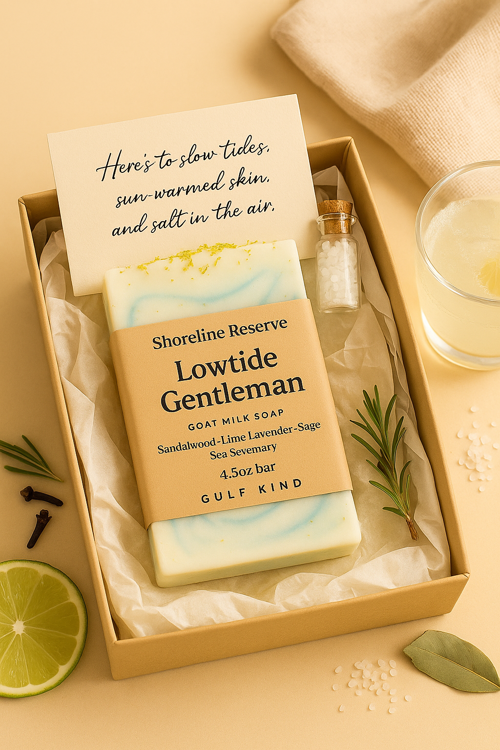 Lowtide Gentleman Goat Milk Soap – Sandalwood, Lime, Lavender, Sea Salt | 4.5oz by Gulf Kind
